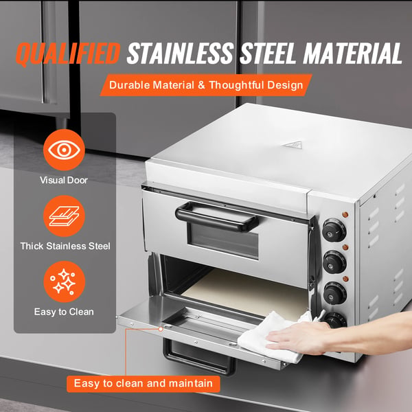 Pizzaovn, 16-tommer kapacitet, justerbar temperatur 50°C til 350°C, 120-minutters timer, 3 varme rør, CE-certificeret