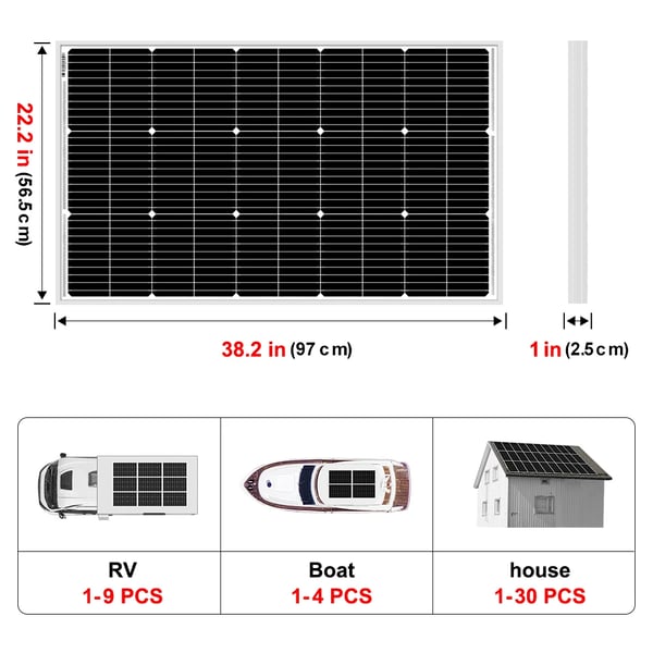 Solpanel, Vandtæt Design, Effektiv Energi Generering,100W, 18V, 100 W