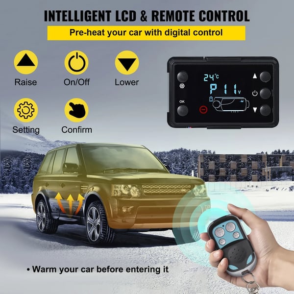 Dieselilma Lämmitys, 5KW Teho, 12V Nimellisjännite, Dieselpolttoaine Tyyppi, Polttoaineen Kulutus 0.18-0.48 L/h, Käyttölämpötila -40℃ - +50℃