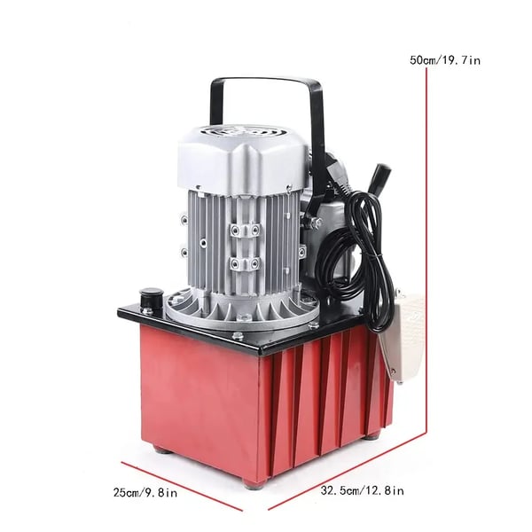 Elektrisk hydraulisk pumpe, 750W, 7L oliekapacitet, 290 psi til 10152 psi, kompakte dimensioner 25x32,5x50 cm, flowhastighed 0,6 til 5 l/min