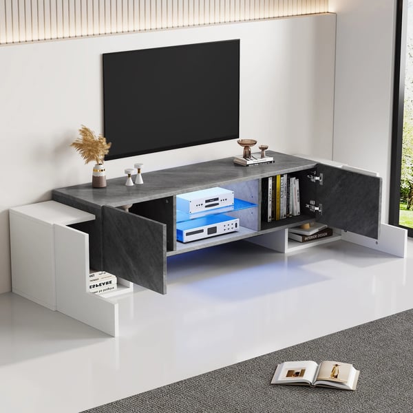 TV Skab, 180 x 40 x 46,5 cm, Op til 30 kg Belastning, Egnet til 60/65/70 tommer TV, Moderne og Minimalistisk Stil, Hærdet Glas og MDF