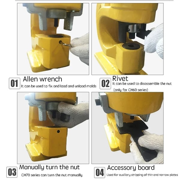 Hydraulisk hålpunch, hållbar högkolfålstål, mångsidig kompatibilitet,Gul