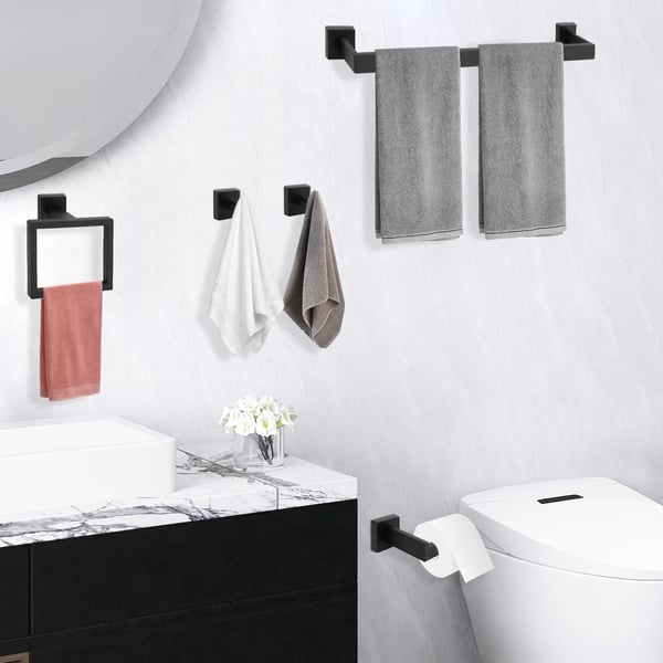 Handdukshållare Set, Väggmonterad, Modern Design,svart