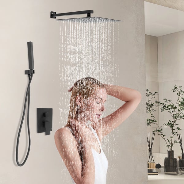 Flushmonteret bruserarmatur, vægmonteret, moderne design, dual-funktion bruserhoved,sort