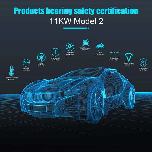 EV-lader, bærbar, Tuya App kontrol,22KW Type2 10M