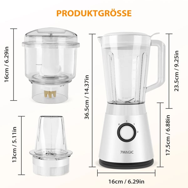 Blender, 3-i-1 Madprocessor, Højhastigheds Slibning,EU, HVID