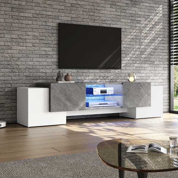 TV Skab, 180 x 40 x 46,5 cm, Op til 30 kg Belastning, Egnet til 60/65/70 tommer TV, Moderne og Minimalistisk Stil, Hærdet Glas og MDF