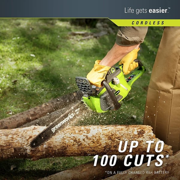 Greenworks 40V Motorsav, Børsteløs Motor, 16-Tommer Oregon Kædebar,et batteri, 16 tommer