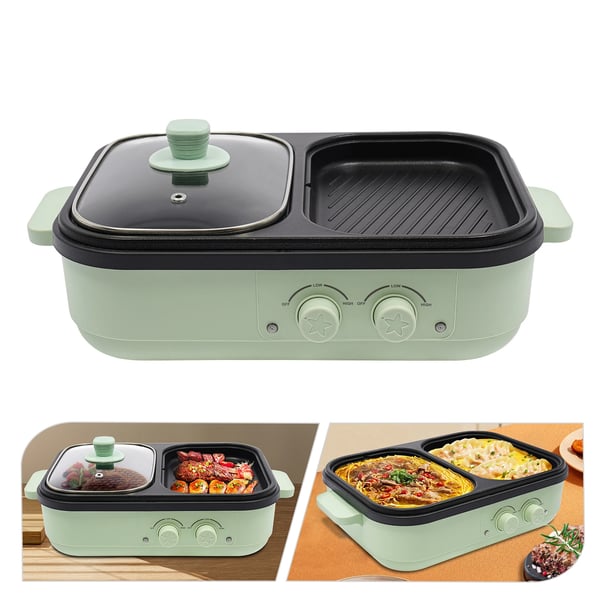 Hot Pot Koger, Dobbelt Temperaturkontrol, Non-Stick Stegepande,34cm, grøn