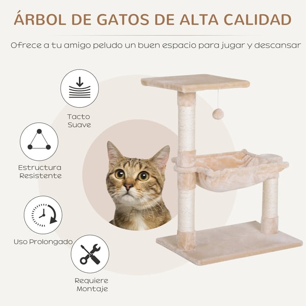 Kattens Kradsetræ, Holdbart Træ, Kompakt Multi-Niveau Design,Beige