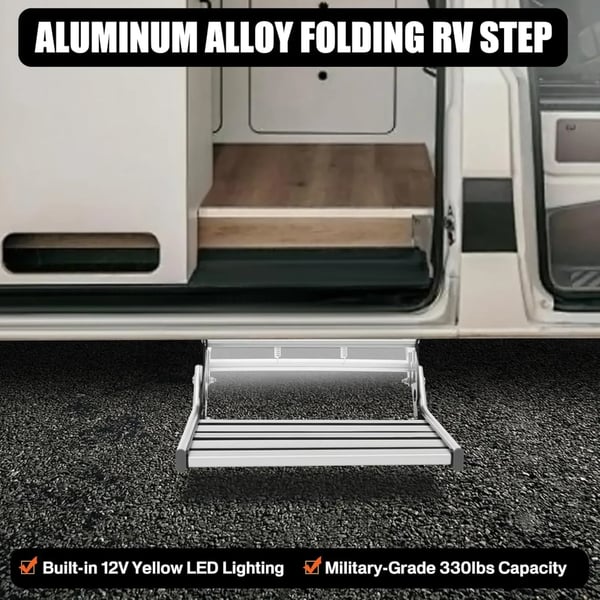 RV Trin, Holdbart Aluminiumlegering, LED Lys til Sikkerhed,Sølv