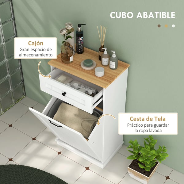 Badeværelse Auxiliary Skab, MDF Materiale, 52 x 33 x 90 cm Dimensioner, Intern Kurv 43,5 x 28 x 48 cm, Skuffe Dimensioner 41,8 x 26 x 8,5 cm