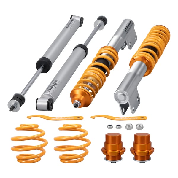 Coilover affjedringskit, Aluminium- og stål konstruktion, Justerbar højde 0-60 mm, Fjedersats foran 8 kg/mm, Fjedersats bag 5 kg/mm