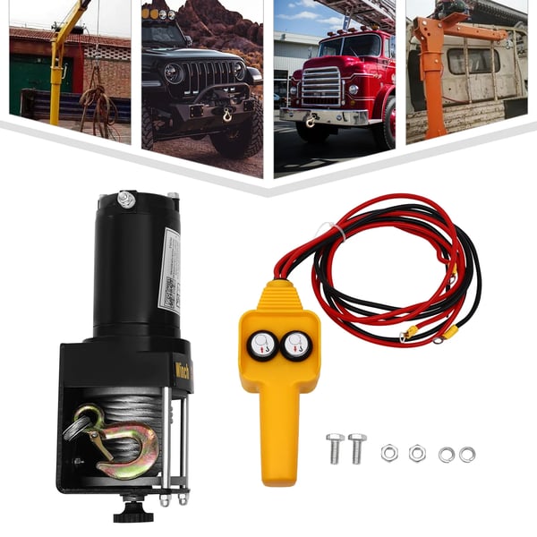 Elektrisk vinsj, 3000 lbs belastningskapacitet, ledningskontrol,sort
