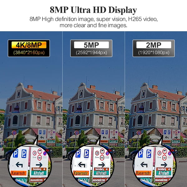 Hjemmesikkerhedskamera, 5MP opløsning, 3,6 mm linse, 48V PoE strøm, IR nattevision, tovejslyd