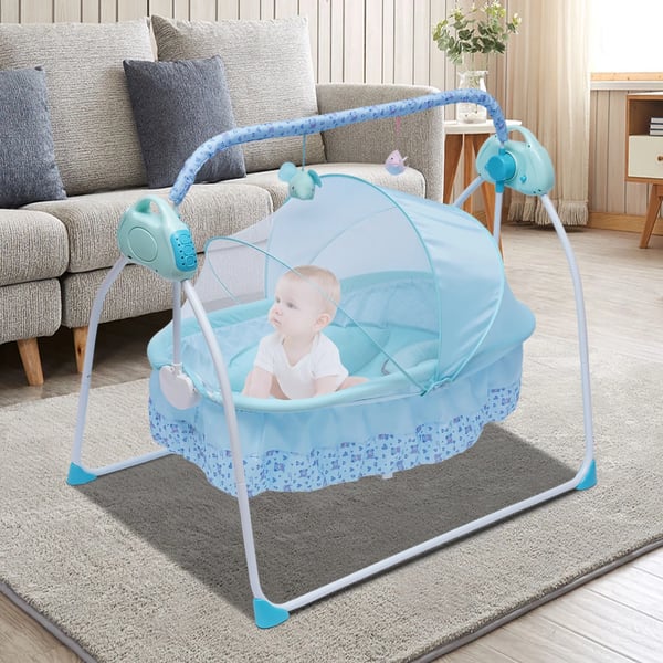Babysängsvagga, Elektrisk drift, 5 hastighetsinställningar,Blå