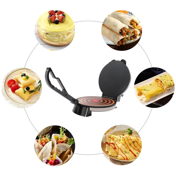 Roti Maker, 1500 W Effekt, 10 Tommer Diameter, Justerbar Temperatur, Dobbelt Varmeplader, Non-Stick Materiale
