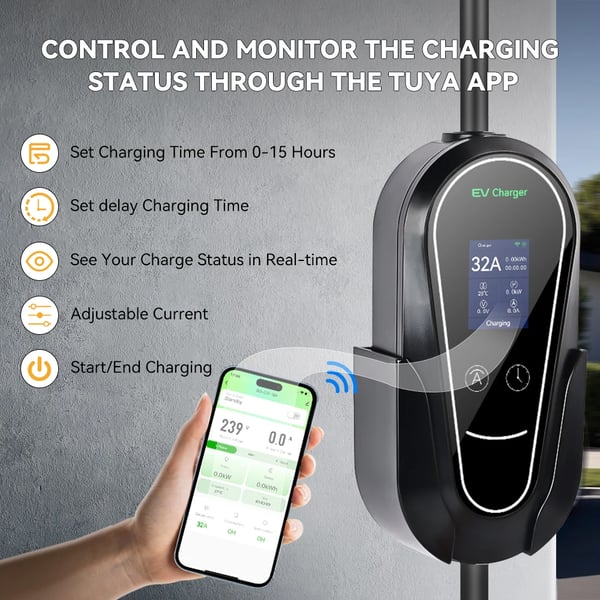 Bærbar EV-lader, APP-kontrol, 7KW effektudgang,7KW TYPE2 32A APP
