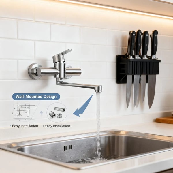 Køkkenvask, 360° roterbar, enkelt håndtag, rustfrit stål, moderne design, maksimal gennemstrømning 7,5 L/min