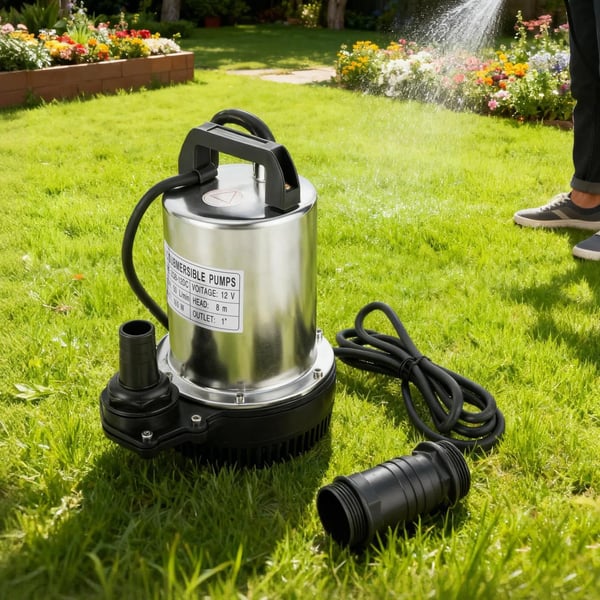 Nedsænkelig Vandpumpe, 50L/min Flow Rate, 26,25ft Løftekapacitet,Sølv, 12V, EU