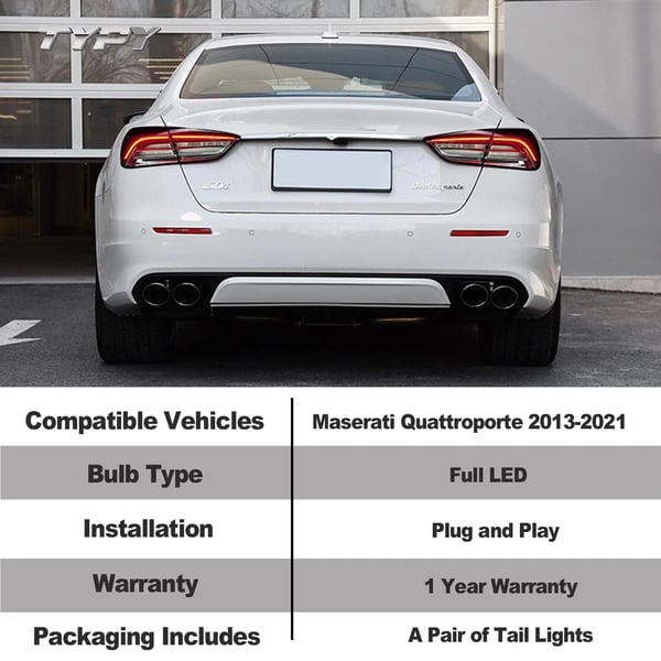 Baglygtesamling, Kompatibel med Maserati Quattroporte 2013-2021, Forbedret Synlighed,Rød Klar