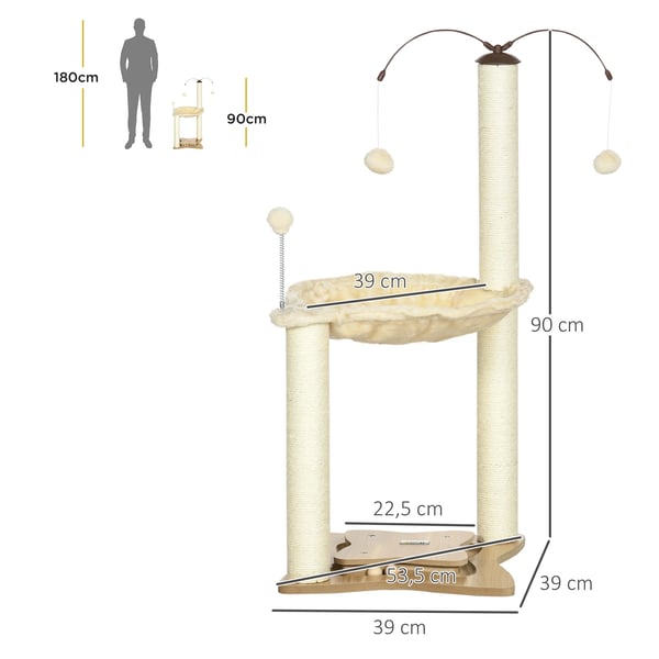 Kattetårn, Multi-niveau Design, Interaktive Funktioner,Beige, 53.5x53.5x90 cm