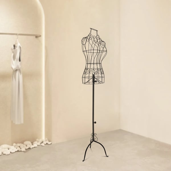 Mannequin Kjoleform, Justerbar Højde 140-160 cm, Jernkonstruktion, Skulderbredde 32 cm, Halsomkreds 10,5 cm, Taljemål 19 cm