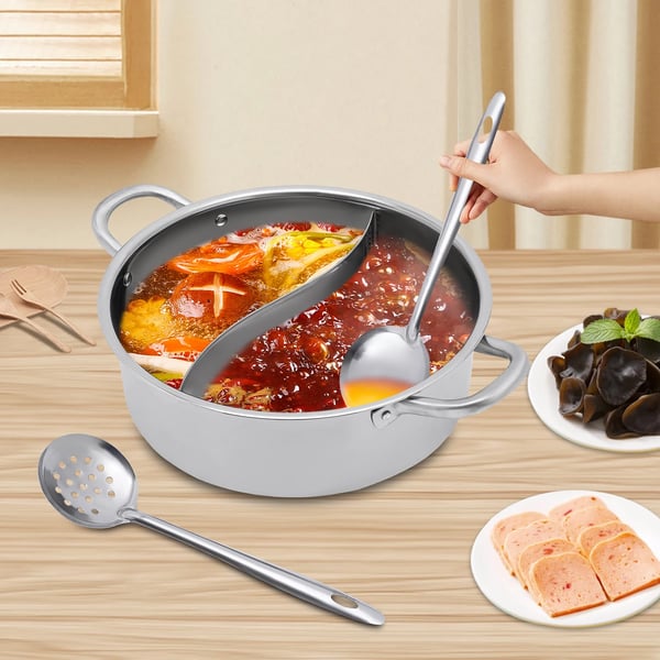 Hot Pot, Dobbelt Kompartment, Inkluderer Låg og Redskaber,Sølv