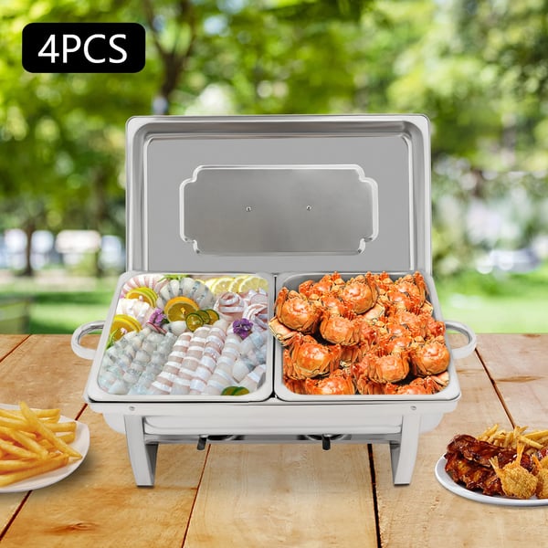 Chafing Dish Buffet Sæt, 4PCS, Rustfrit Stål, Alkohol Opvarmning,Sølv