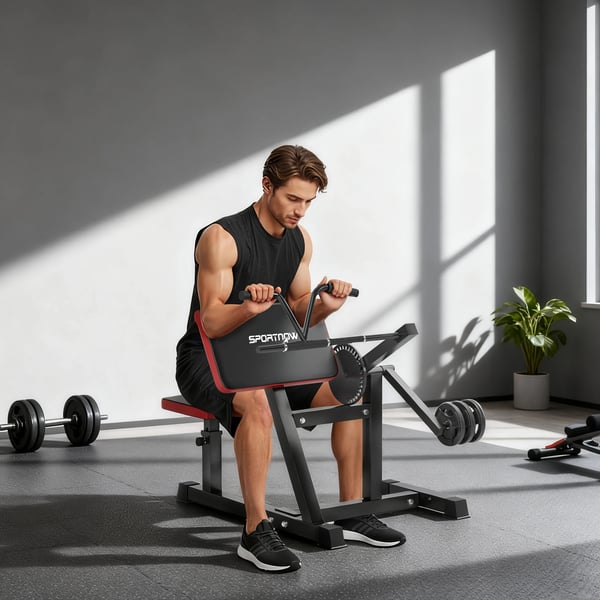 2-i-1 Biceps og Triceps Maskine, Justerbart Sæde, Albue Støtte,sort