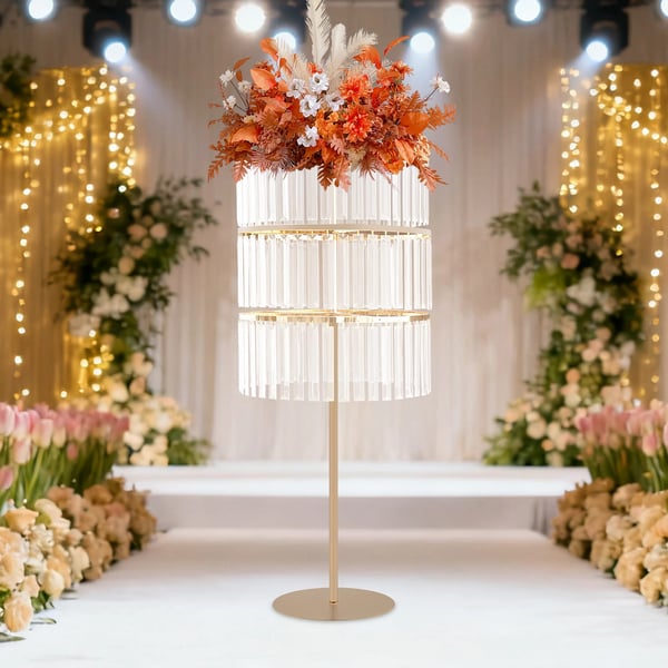 Blomsterstand, 3 niveauer, elegante krystalpendler,Guld