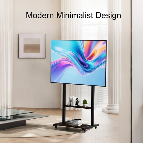 TV-bord, Højdejusterbart, Mobil med Hylder,sort