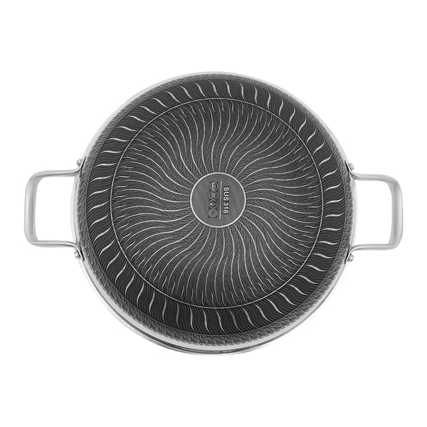 Stegepande, 410 rustfrit stål, egnet til 3-4 personer, kompatibel med gas- og induktionskoge, non-stick, hærdet glaslåg