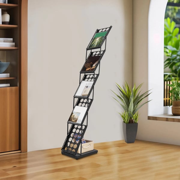 Magasinholder, 5-lags, A4-kompatibel, jernmateriale, foldbart design, dimensioner 36*27*163cm