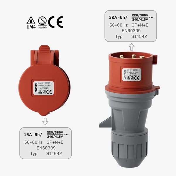 CEE-adapter, 32A til 16A, 400V, IP44 beskyttelse,CEE 32A til 16A