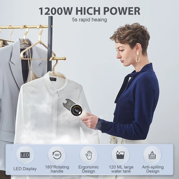 Håndholdt damper, rejsejern, 2-i-1 funktionalitet, 5 dampe niveauer, HB-609, EU