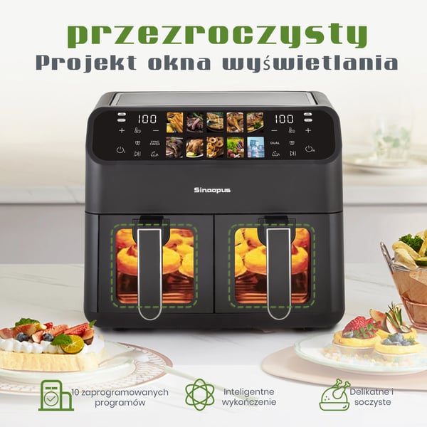 Luftfritös, Dubbelkorgsdesign, LED-Touchkontroll,EU, 2000W Ugn