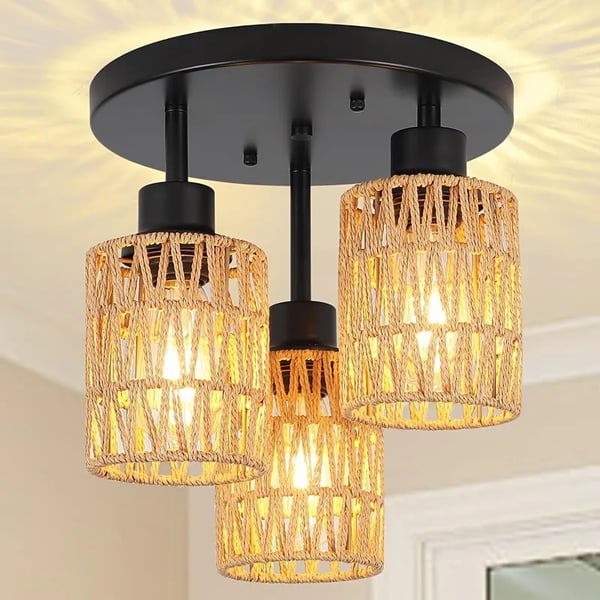 Kronljus, Vävda Rattan Design, 3-Ljuskälla Armatur,Gul, Ingen glödlampa