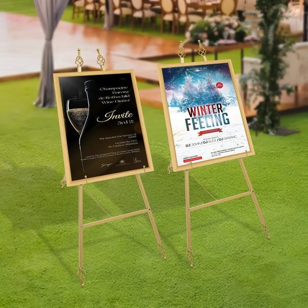 Plakatstaffeli, Justerbar Krog, Stabil Trekantet Design,Guld