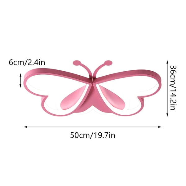 Butterfly Loftlampe 80W LED, 3 Farvemodes, Pink Aluminium & Akryl Design, Perfekt til Soveværelse & Stue, 220V