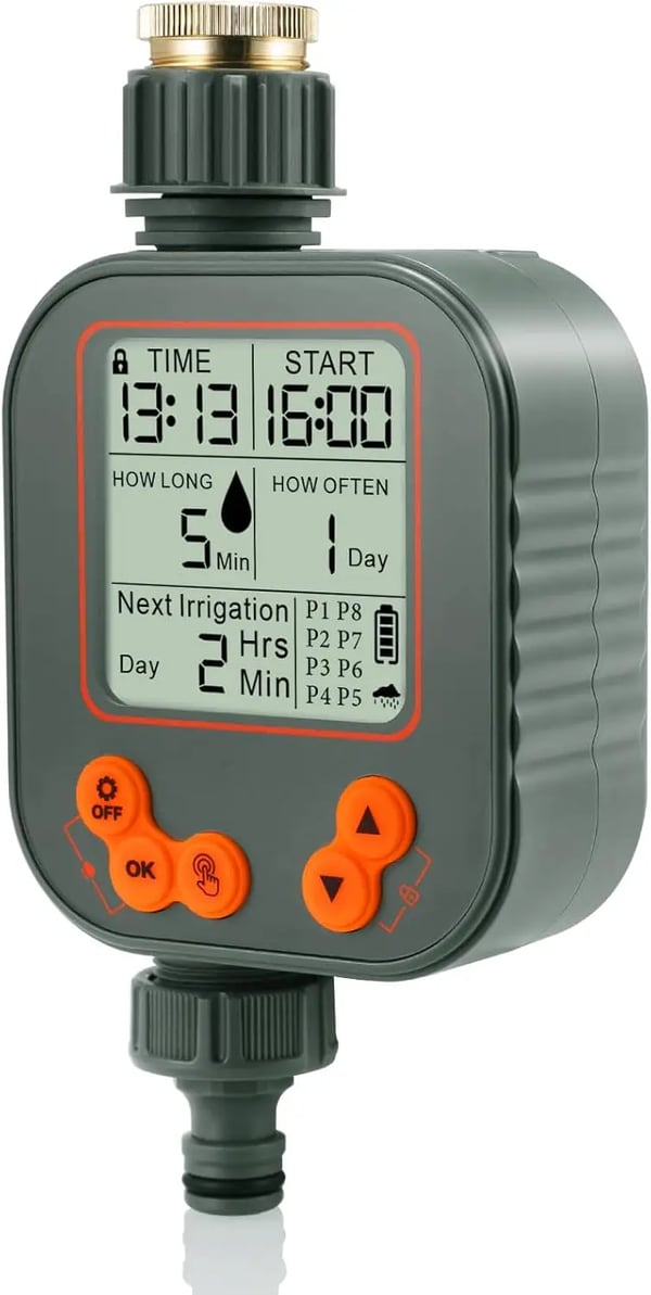 Vandingstimer, Regnsensor, 8 Vandingsprogrammer, Justerbar Varighed 1-599 Minutter, Cyklus 1-30 Dage, Kompatibel med 1/2" og 3/4" Haner
