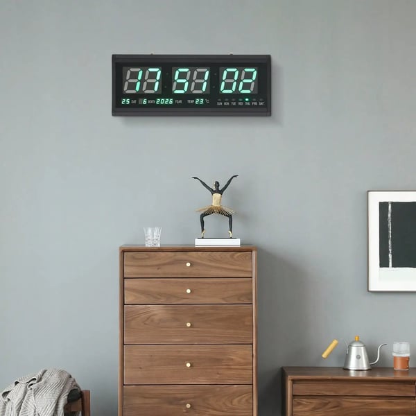 Digital LED Vægur, Multifunktionel Skærm, Stille Drift,og Grøn, 48cm 18.9inch