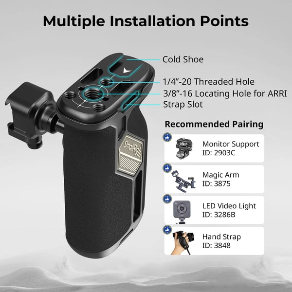 Kamerahåndtag, 360° Bi-Direktionel Rotation, Ergonomisk Greb,Side Håndtag 4359