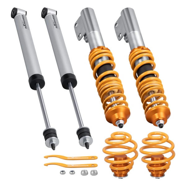 Coilover affjedringskit, Aluminium- og stål konstruktion, Justerbar højde 0-60 mm, Fjedersats foran 8 kg/mm, Fjedersats bag 5 kg/mm