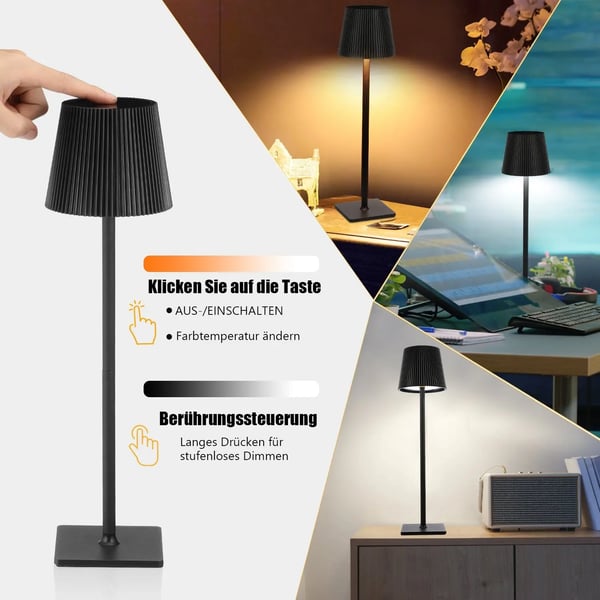 LED Gulvlampe, Berøringskontrol, Genopladeligt Batteri,sort