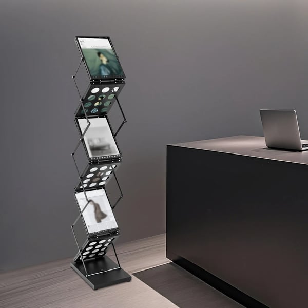 Magasinholder, Dobbelt-Sidet Display, Sammenklappeligt Design,sort