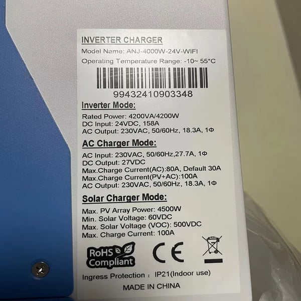 Hybrid sol inverter, MPPT-teknologi, WiFi-overvågning,24V, 220-240V, ANJ-4000W 24V WIFI