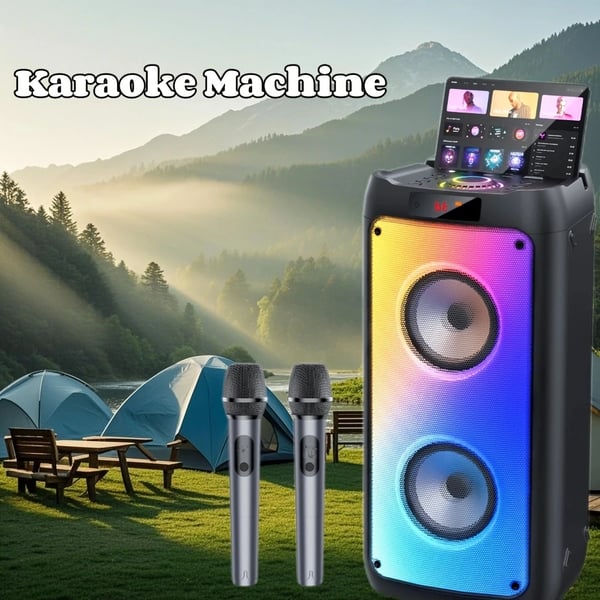 Bluetooth Højttaler, Karaoke Maskine, Bærbar med RGB Lys,Sølv