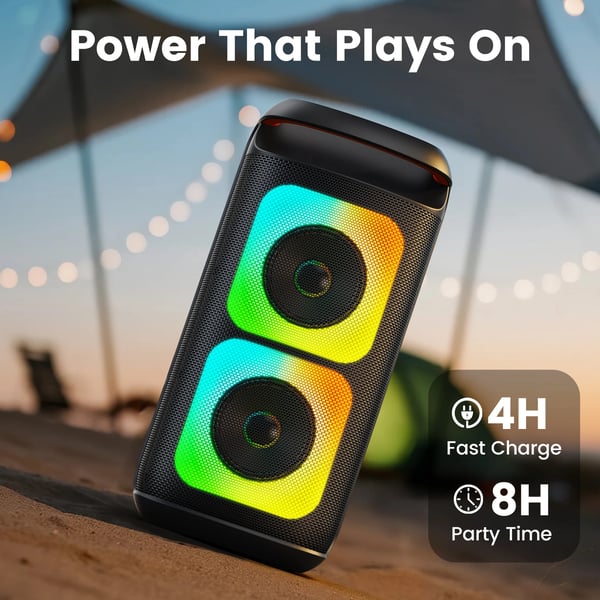 Karaoke Maskine, Dobbelt 8" Subwoofere, Bluetooth 5.3, Brugervenlige Kontroller, USB-A og TF Kort Support, Kompatibel med iOS og Android