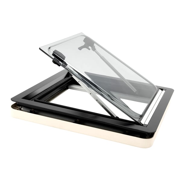 Caravan Ventilationsvindue, 450 x 500 mm, Maksimal Åbningsvinkel 70°, Anvendelig Vægtykkelse 25-35 mm, Sort Ramme Farve, Holdbare Materialer